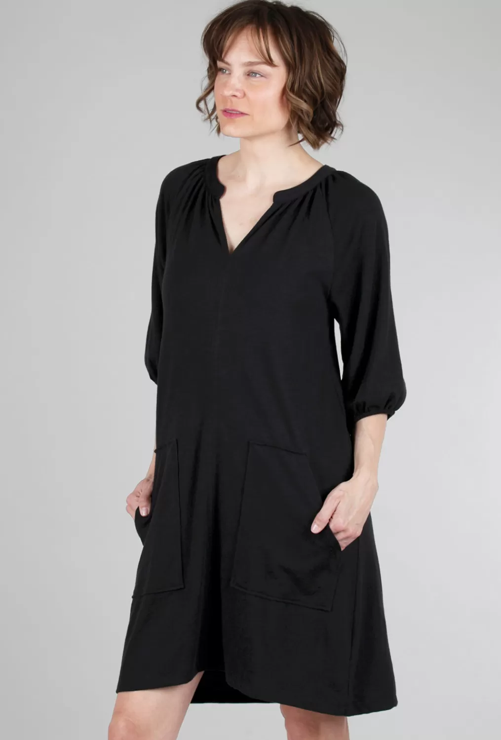 Online Evie Lou 3/4-Sleeve Split-Neck Dress, Black