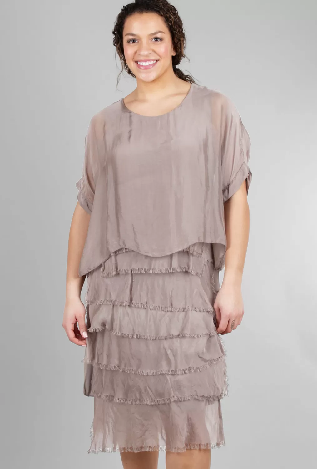 Store Evie Lou Sleeved Tattered-Tiers Dress, Taupe