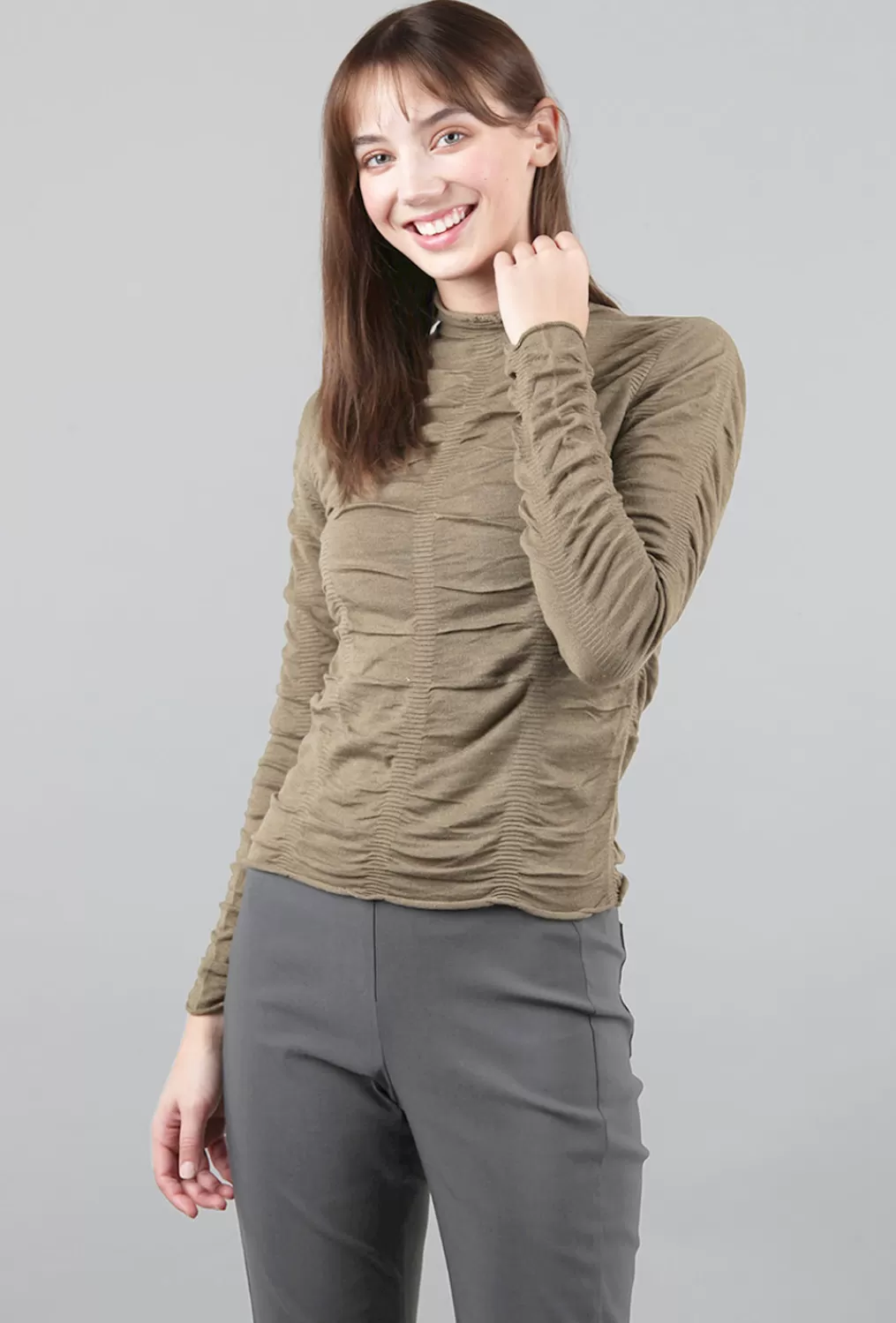 Cheap Evie Lou Slim Ruched Mock Pullover, Olive