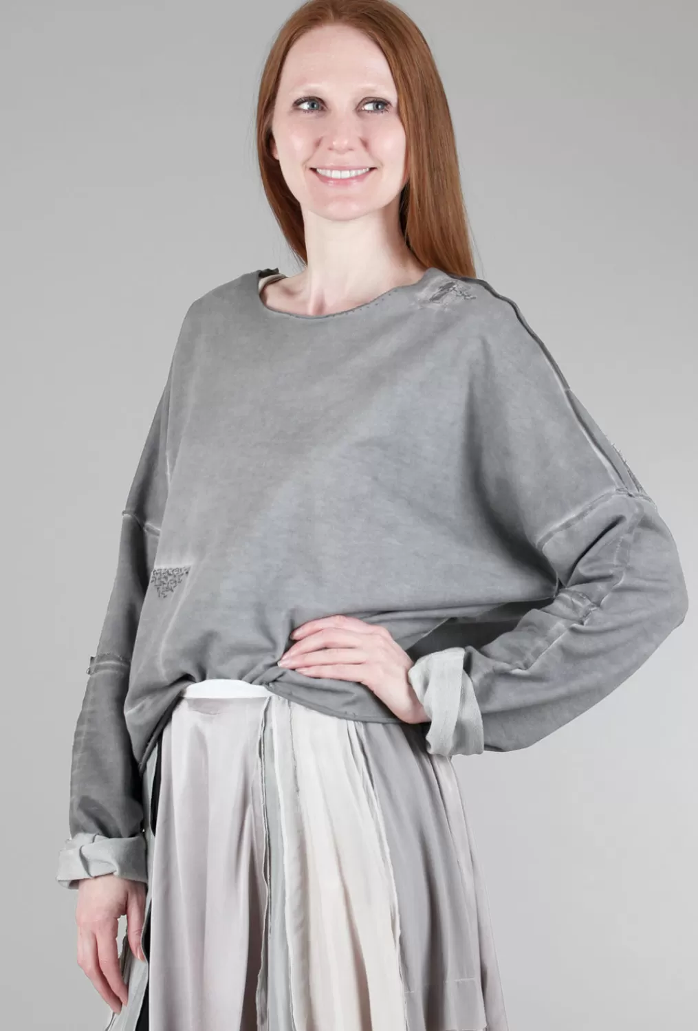 Discount Evie Lou Slouchy French Terry Pullover, Gray Wash