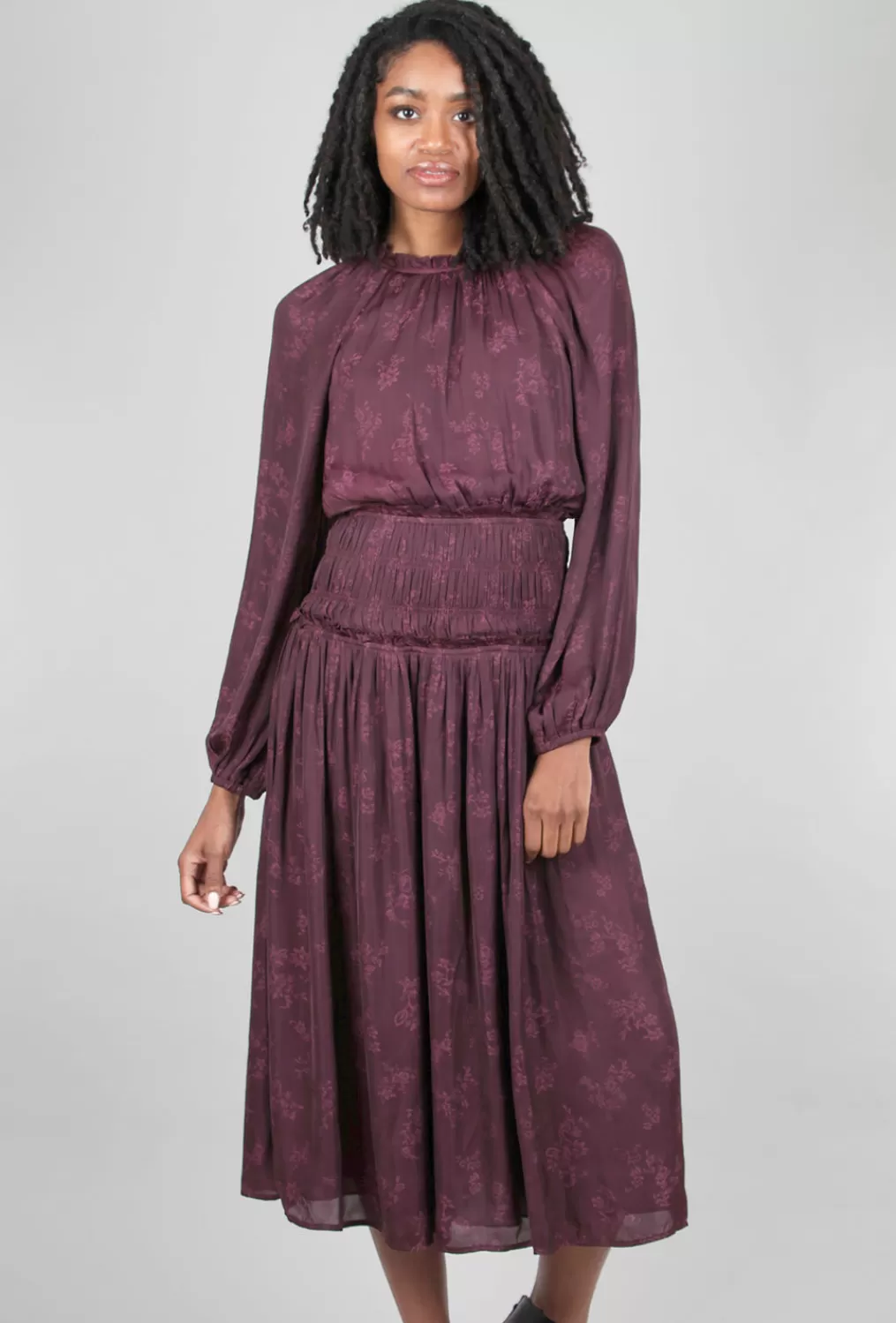 Hot Evie Lou Smocked Details Midi Dress, Plum