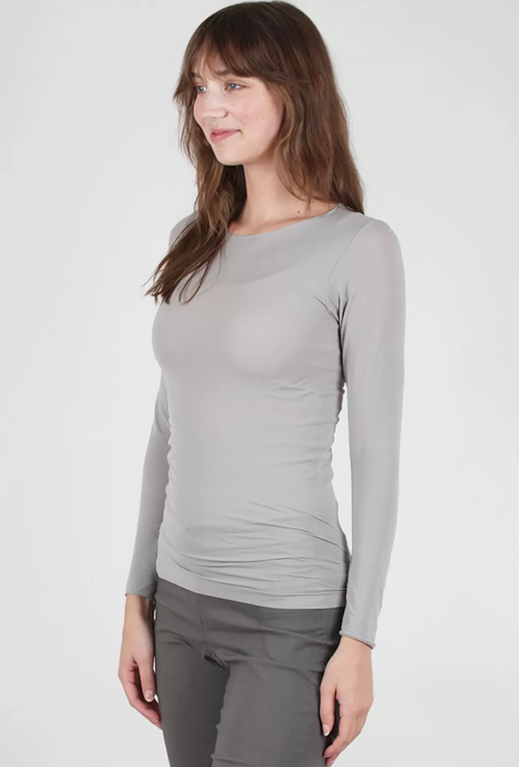 Flash Sale Evie Lou Solid Raw Edge Second Skin Top, Neutral Gray