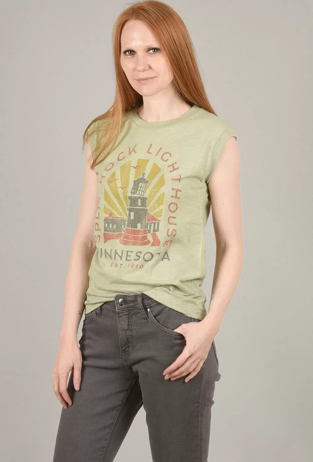 Cheap Evie Lou Split Rock Moto T-Shirt, Sage