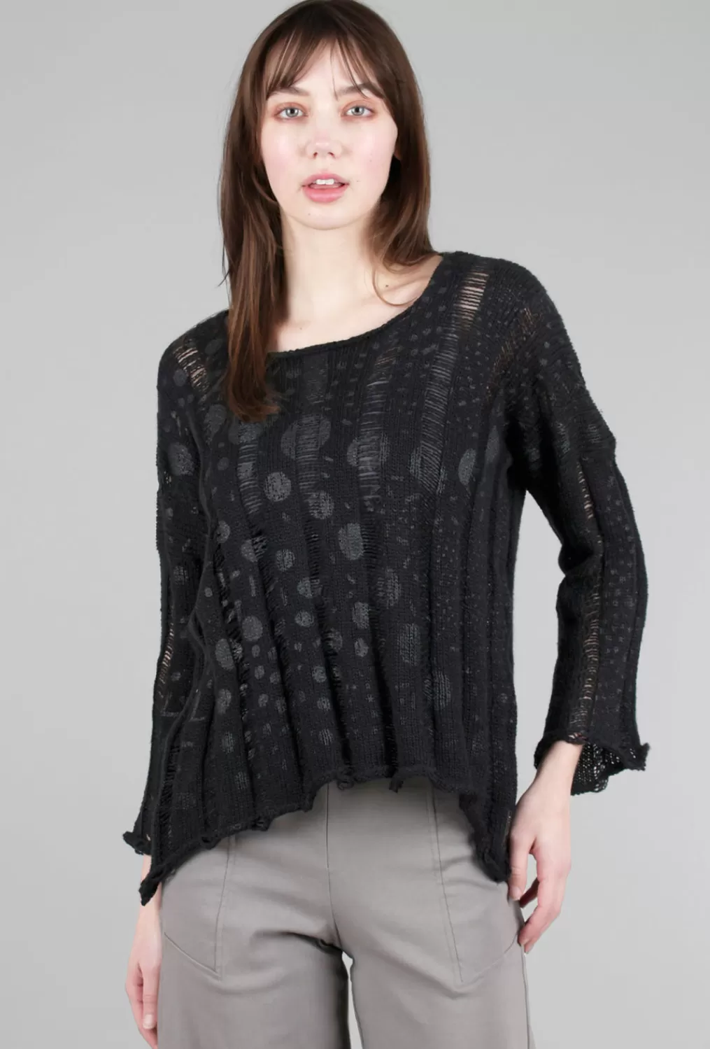 New Evie Lou Stella Drop-Stitch Pullover, Black/Dots