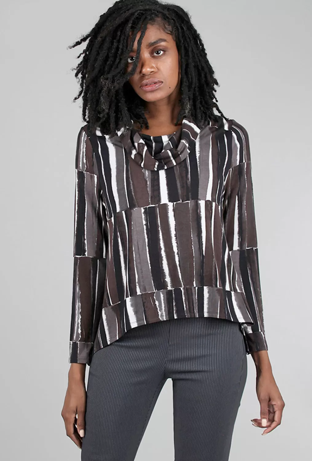 New Evie Lou Stripe Jersey Tribeca Top, Neutral Browns