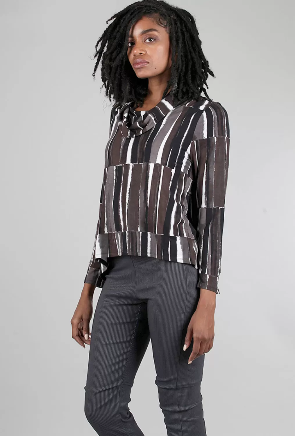 New Evie Lou Stripe Jersey Tribeca Top, Neutral Browns