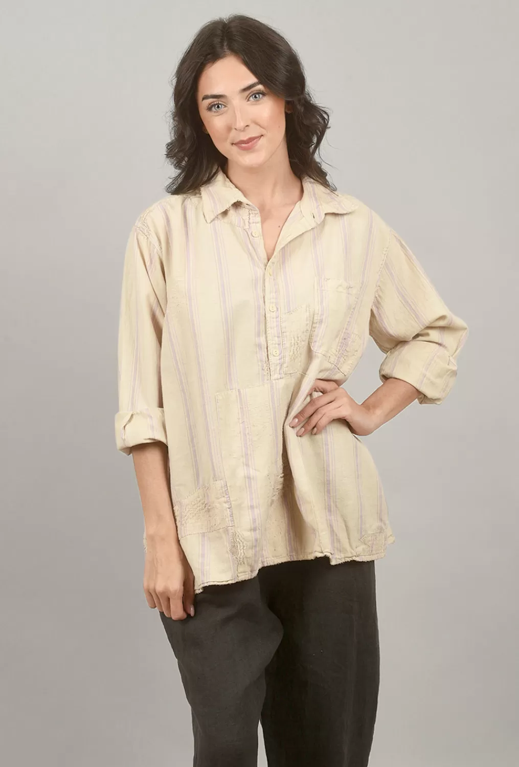 Cheap Evie Lou Stripe Raya Shirt, Cream/Lavinia