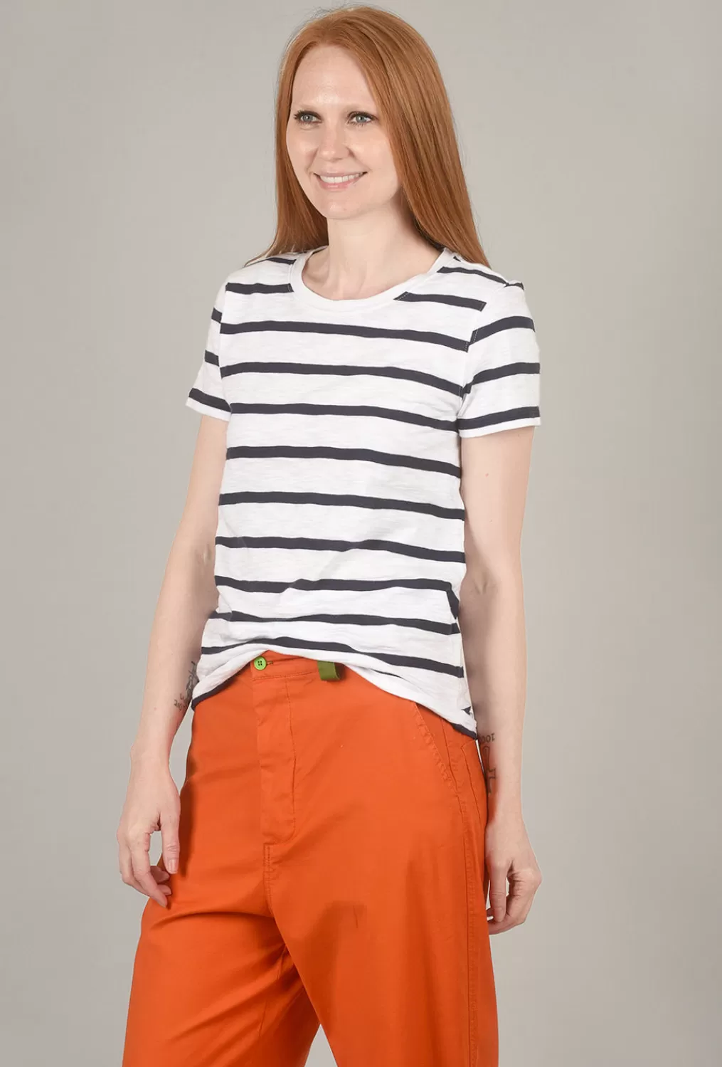 Online Evie Lou Stripe S/S Crew, White/Navy