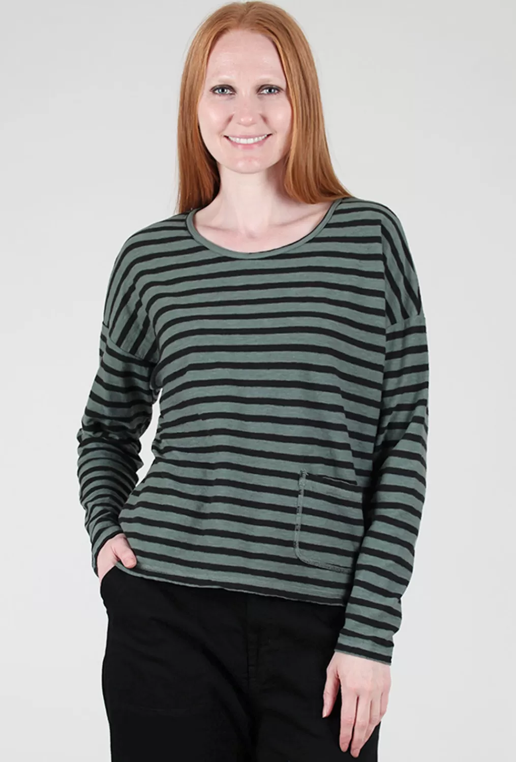 Outlet Evie Lou Striped Boxy Pocket Top, Myrtle