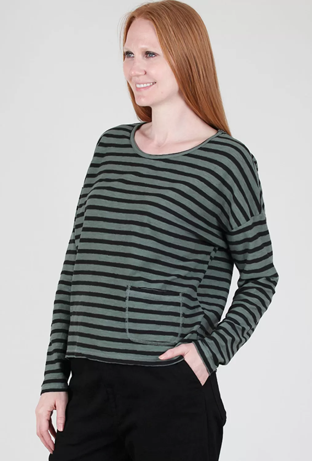 Outlet Evie Lou Striped Boxy Pocket Top, Myrtle