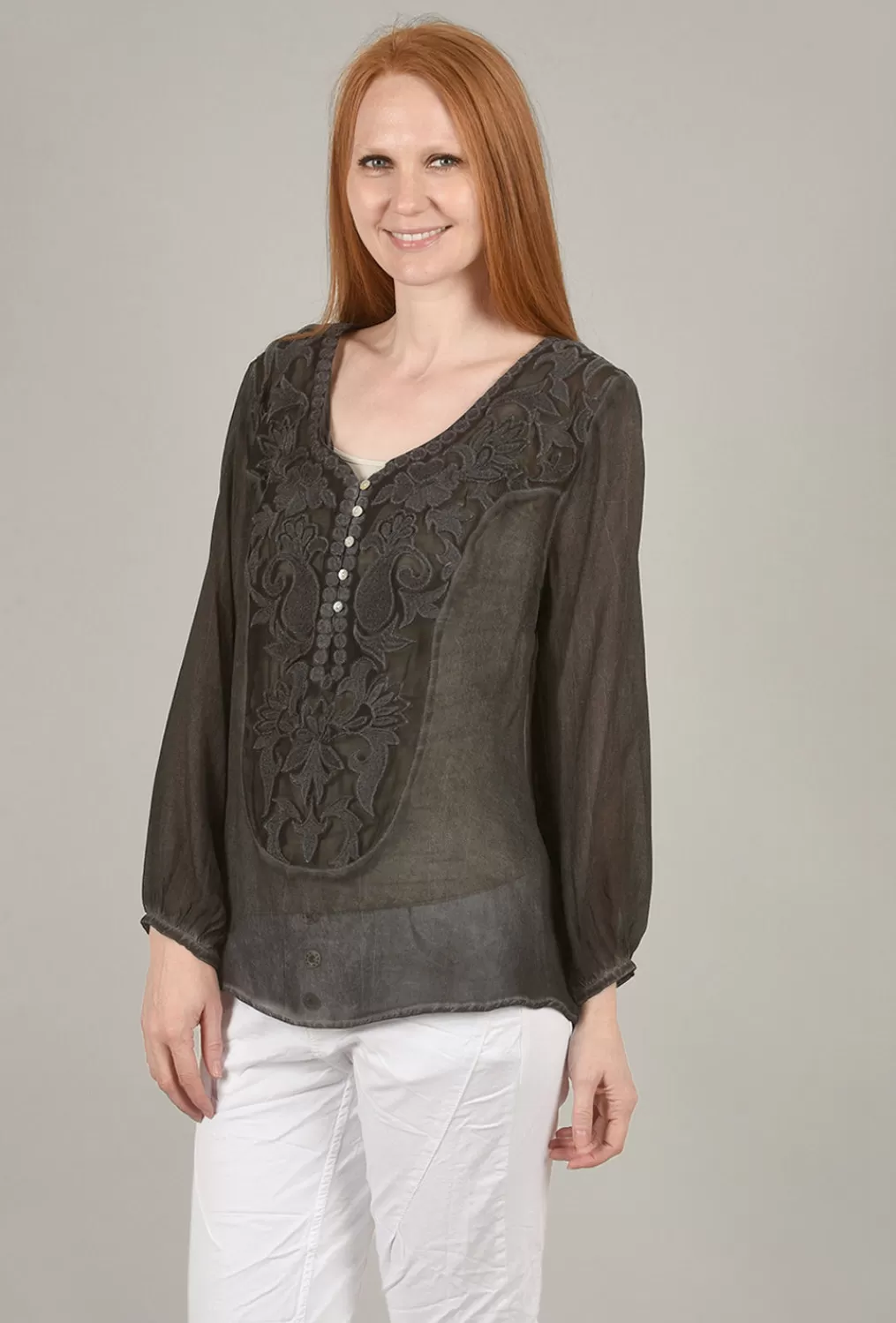 Flash Sale Evie Lou Sweetheart Scroll Blouse, Charcoal