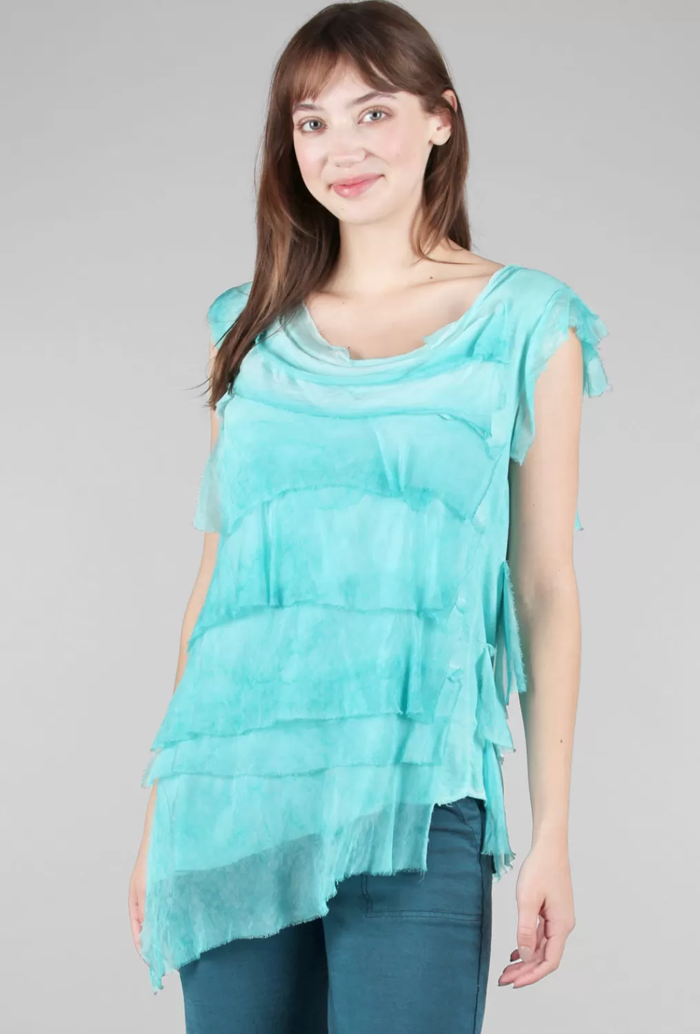 Sale Evie Lou Tattered Tiers Top, Aqua