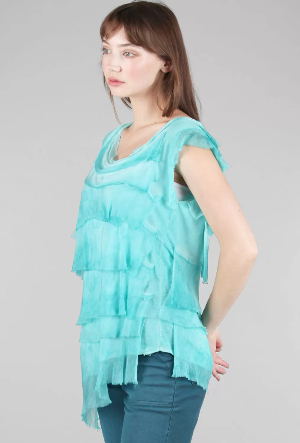 Sale Evie Lou Tattered Tiers Top, Aqua