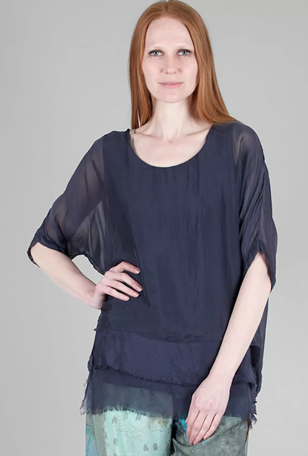 Store Evie Lou Tattered-Trim Blouse, Navy