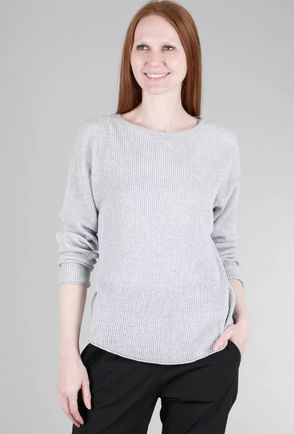 Clearance Evie Lou Thermal Shirttail Boatneck Sweater, Heather Gray