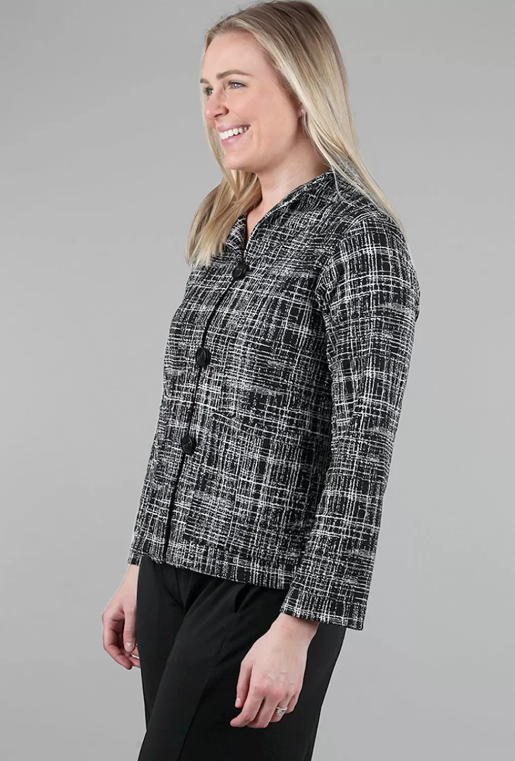 Hot Evie Lou Three-Button Tweed-Print Jacket, Black/White