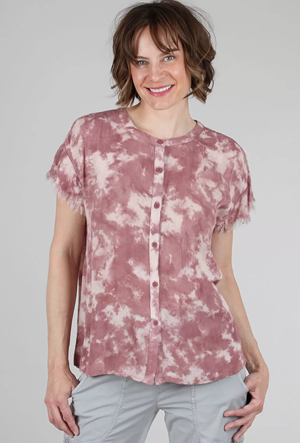 Outlet Evie Lou Tie-Dye Button-Down Top, Mauve