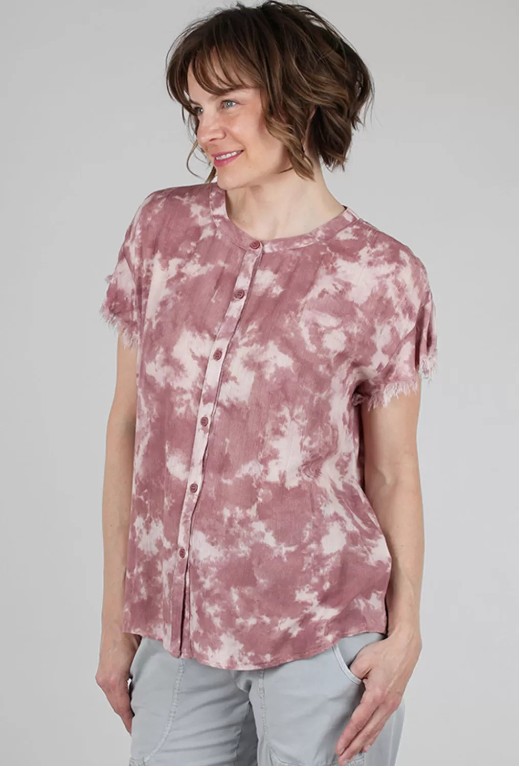 Outlet Evie Lou Tie-Dye Button-Down Top, Mauve