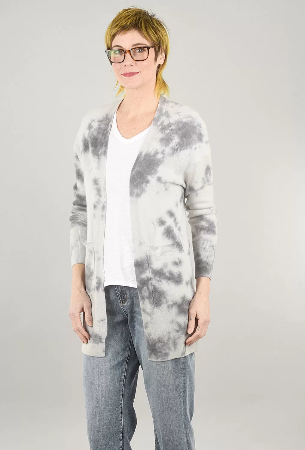 Hot Evie Lou Tie-Dye Raglan Cashmere Cardie, Platinum