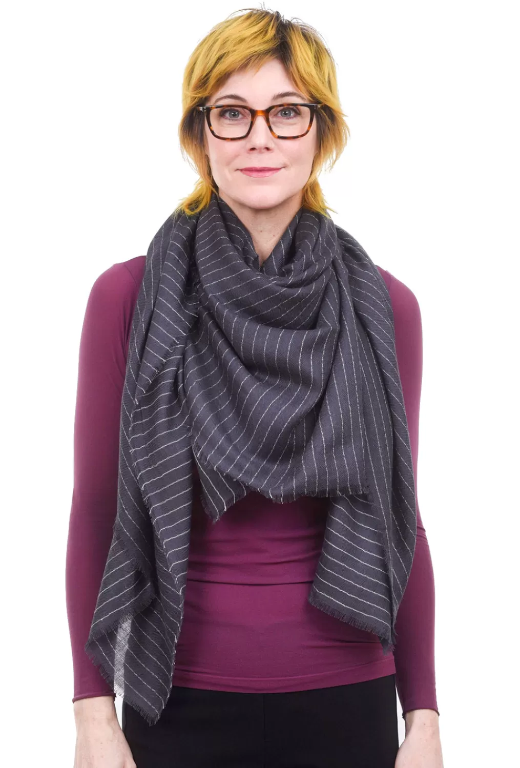 Flash Sale Evie Lou Tissue Cashmere Blend Scarf, Slate Pinstripe