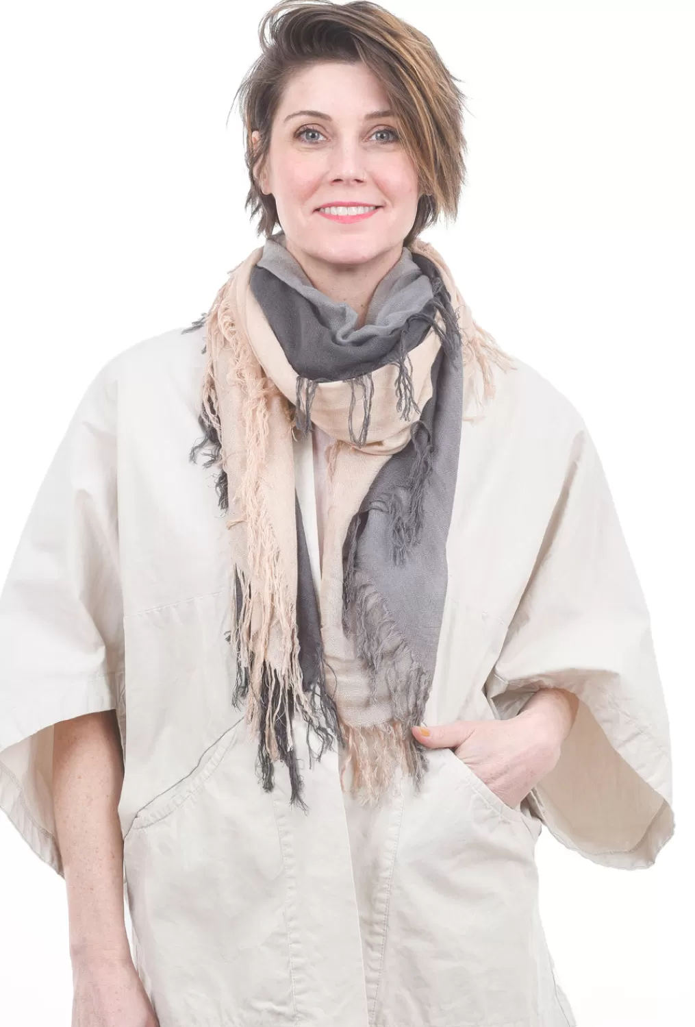 Clearance Evie Lou Tissue Solid Scarf, Slate/Brazilian Sand