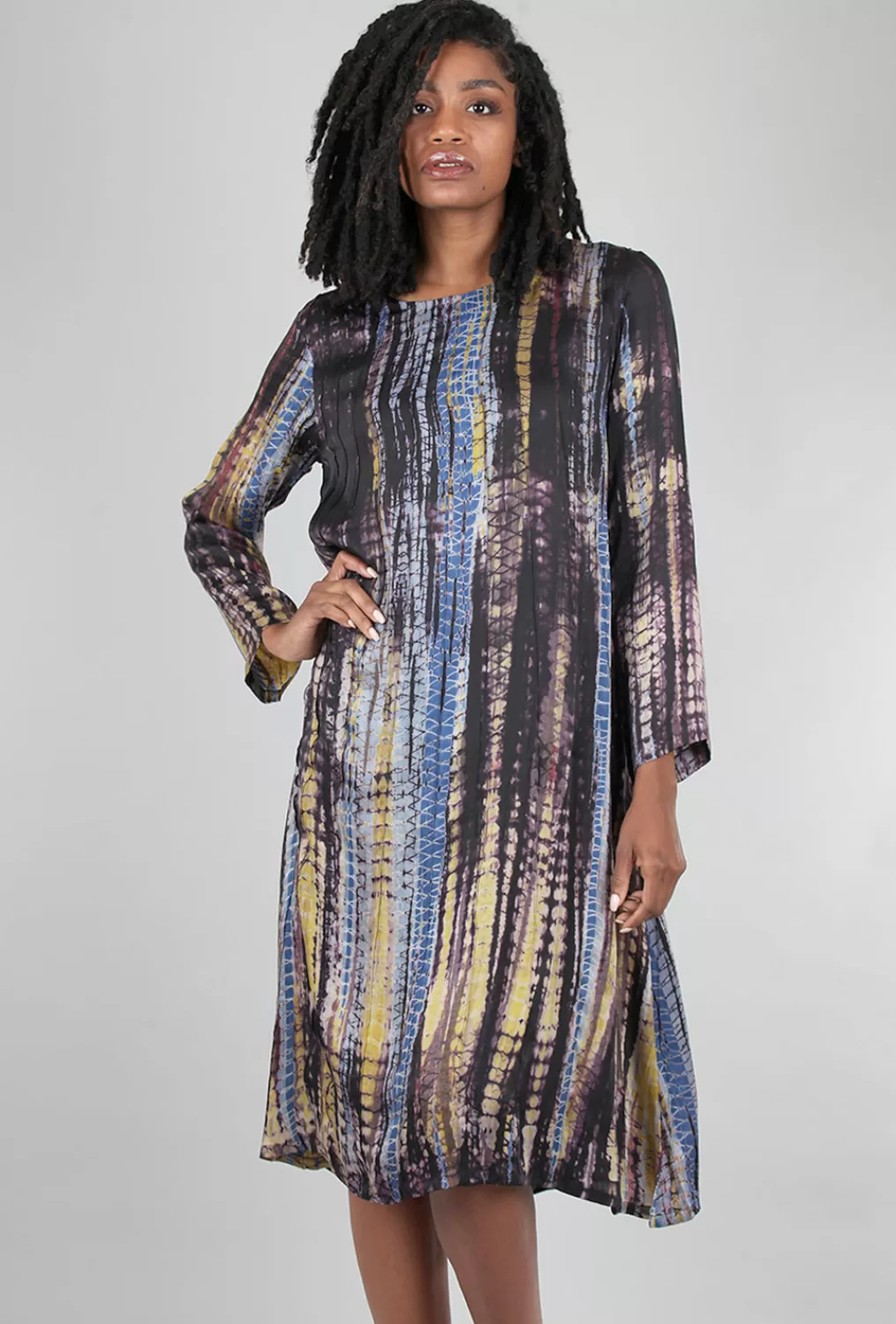 Hot Evie Lou Twist-Dye Silky Dress, Blue Multi