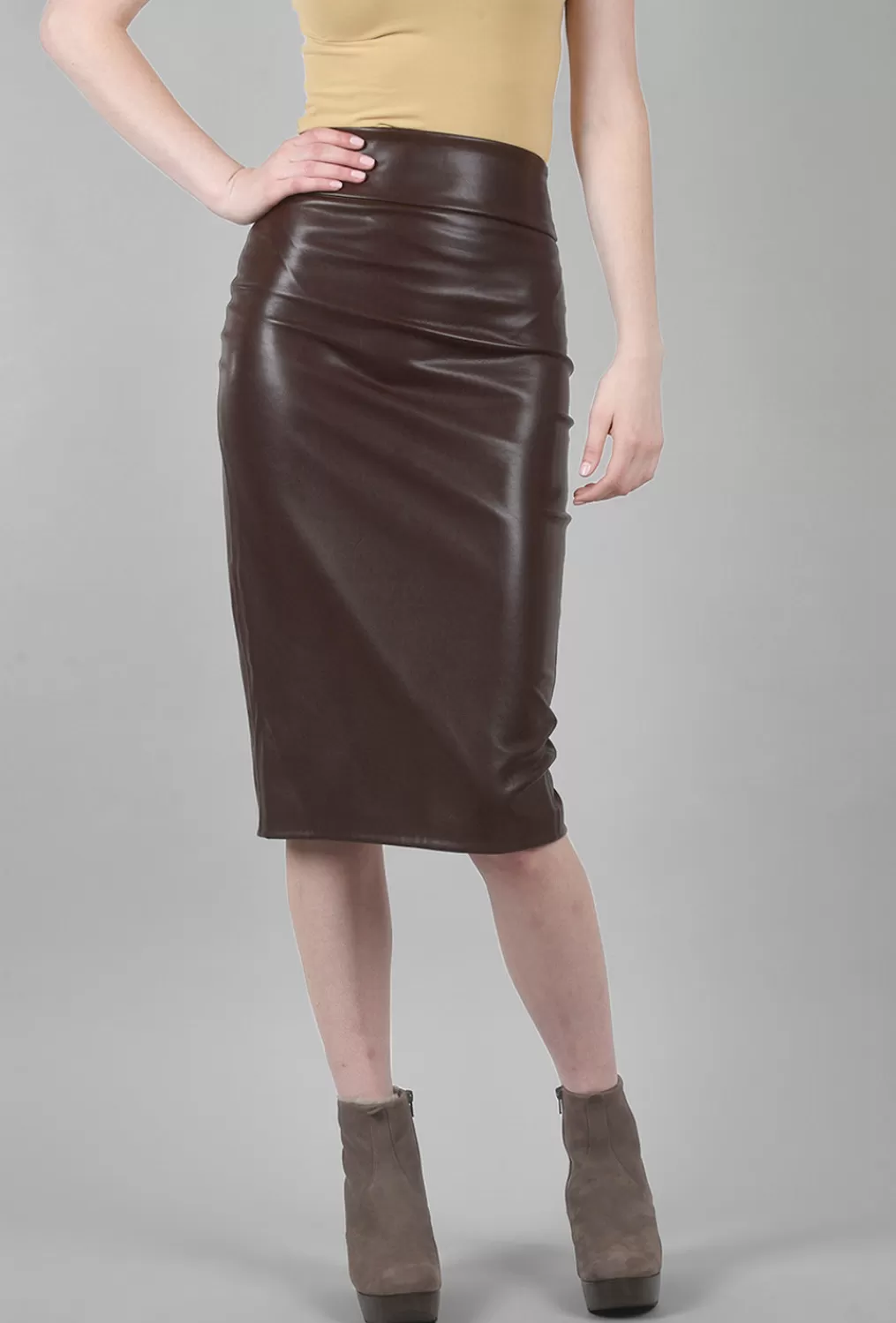 Best Sale Evie Lou Vegan Leather Midi Skirt, Chocolate