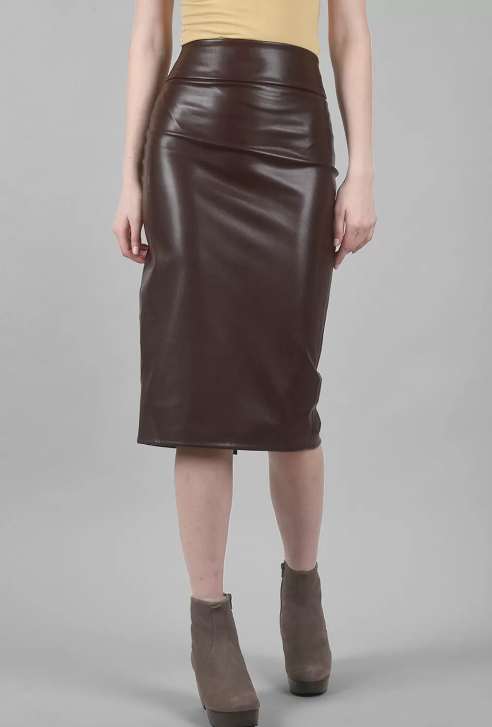 Best Sale Evie Lou Vegan Leather Midi Skirt, Chocolate