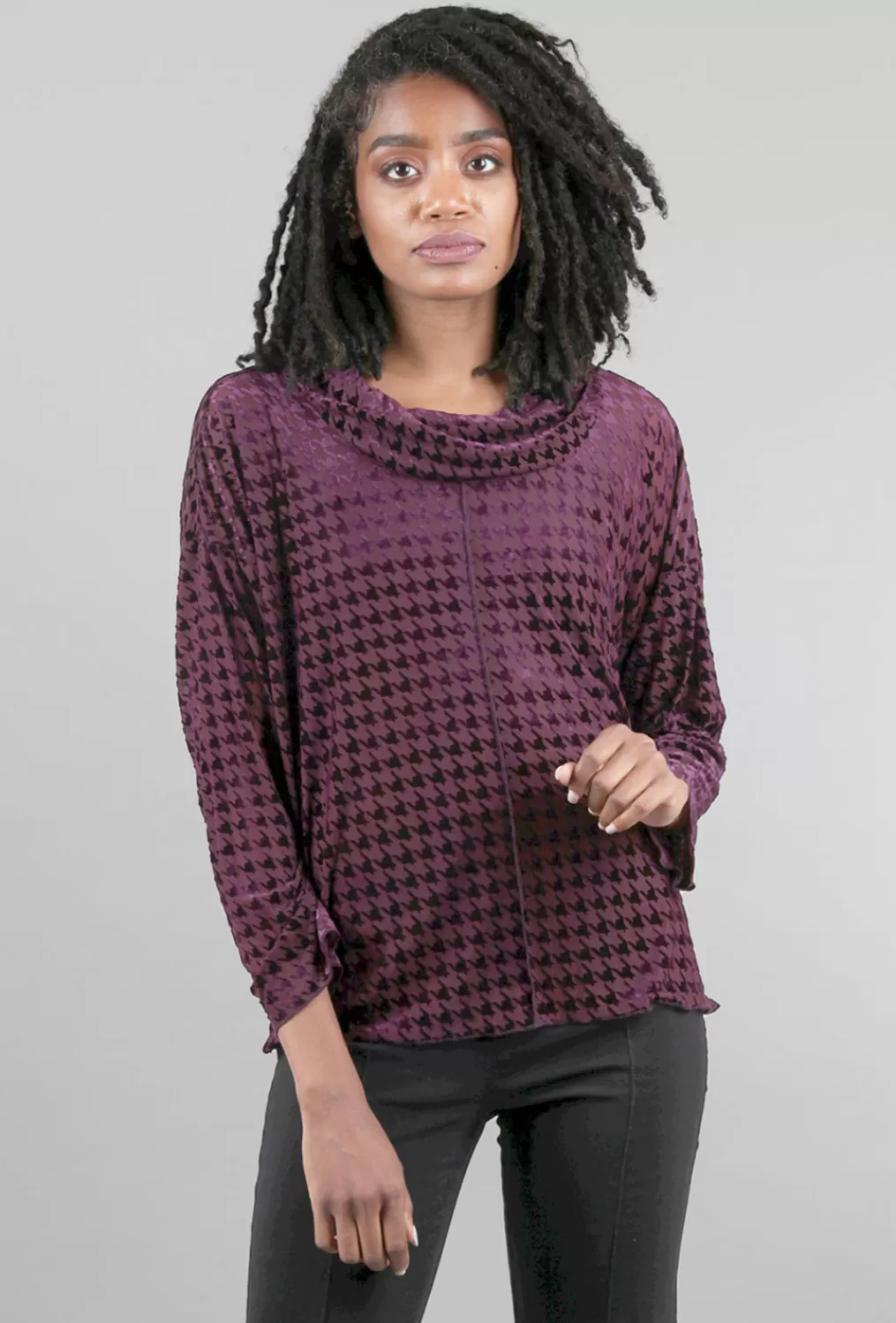 Sale Evie Lou Velvet Mesh Houndstooth Cowl, Plum