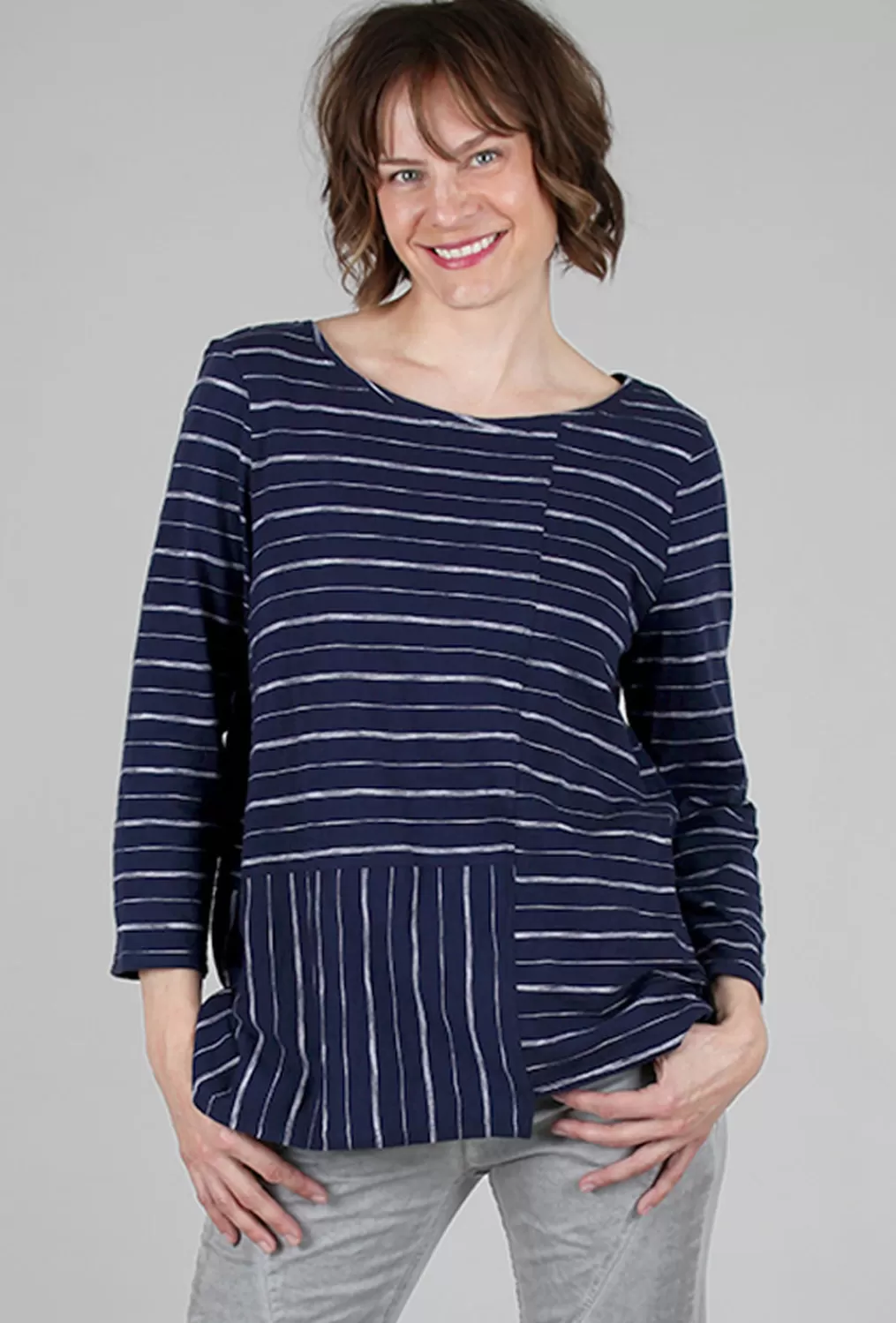 New Evie Lou Vineyard Stripe Boatneck, Navy