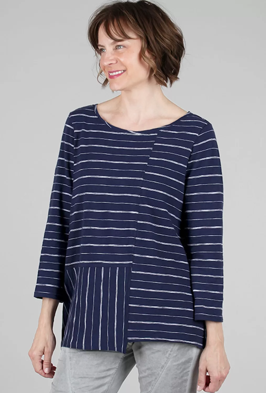 New Evie Lou Vineyard Stripe Boatneck, Navy