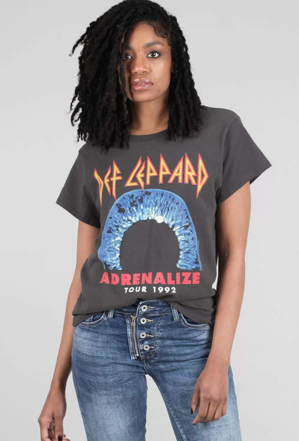 New Evie Lou Vintage Band Tee, Black/Def Leppard