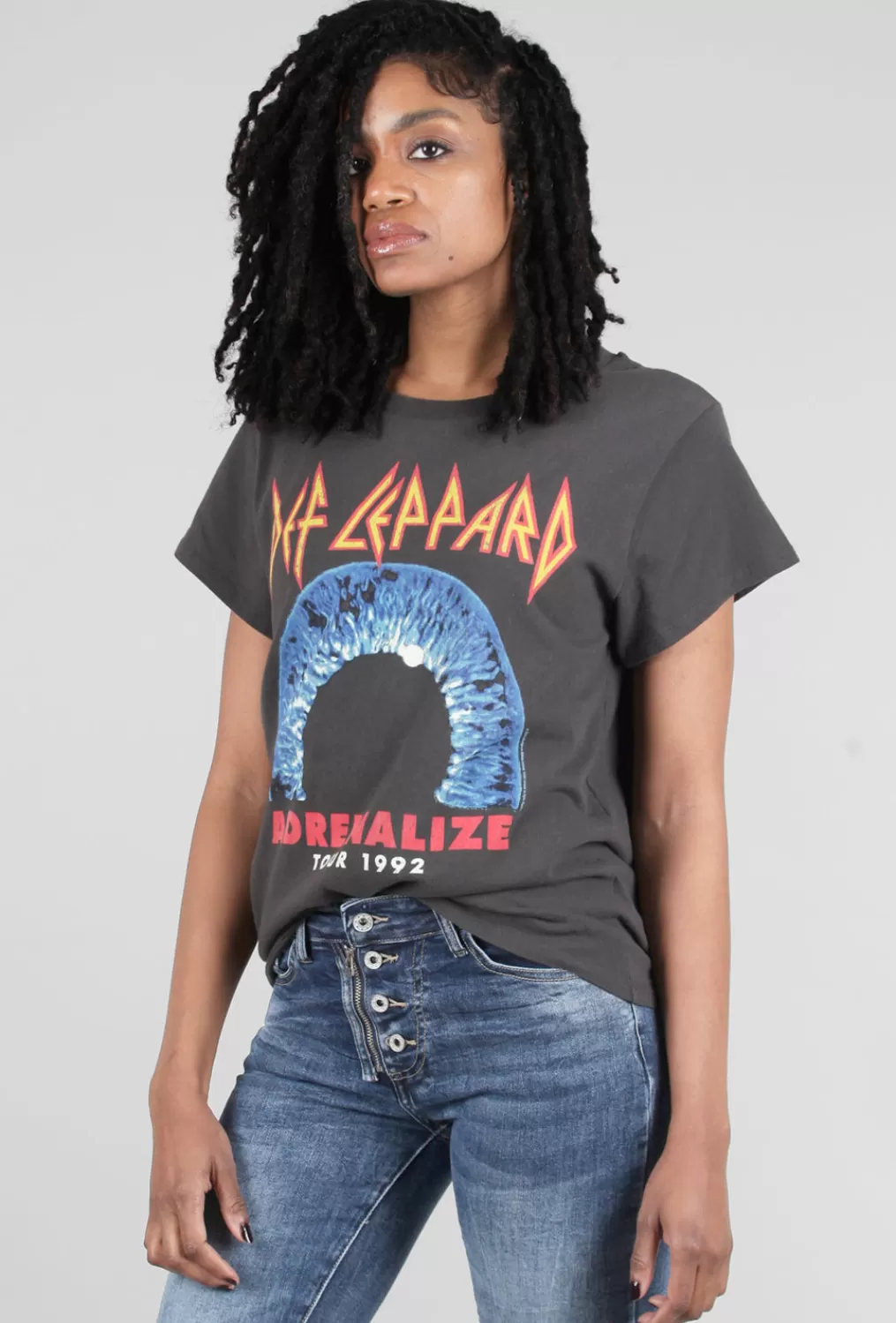 New Evie Lou Vintage Band Tee, Black/Def Leppard