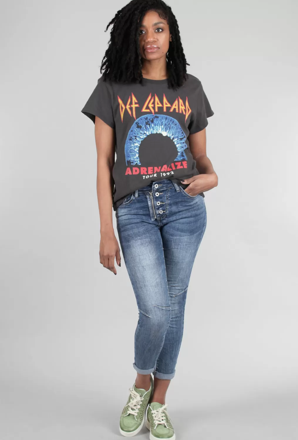 New Evie Lou Vintage Band Tee, Black/Def Leppard