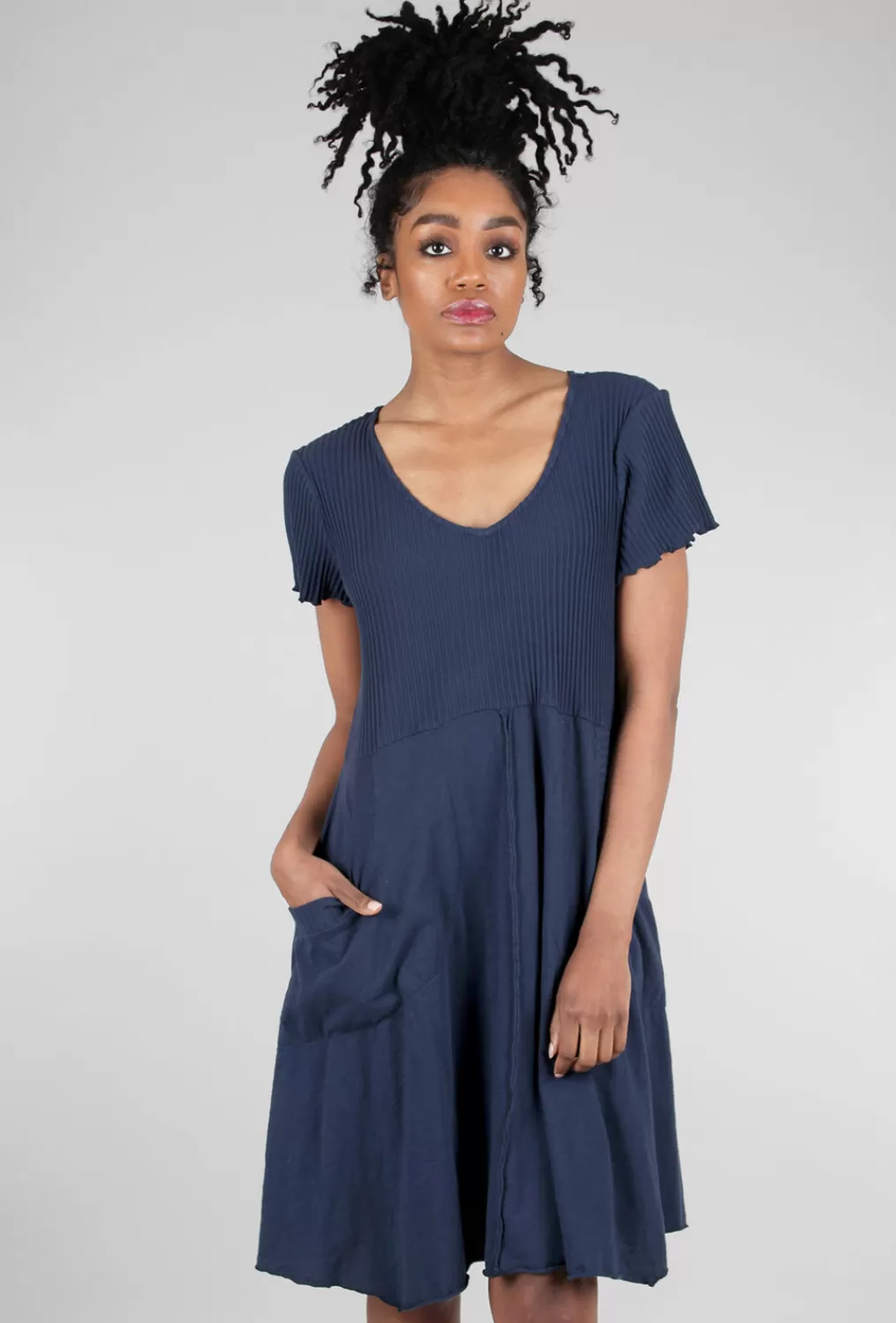 Fashion Evie Lou V-Neck Combo Tee Dress, Navy Ink