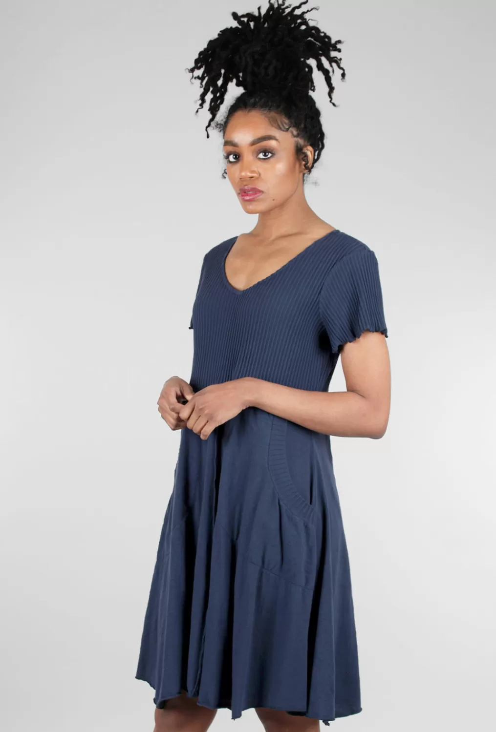 Fashion Evie Lou V-Neck Combo Tee Dress, Navy Ink