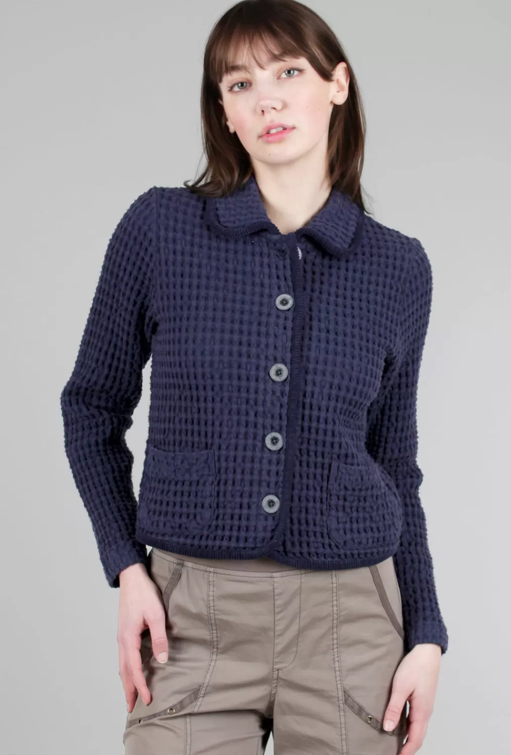 Clearance Evie Lou Waffle Crop Jacket, Navy