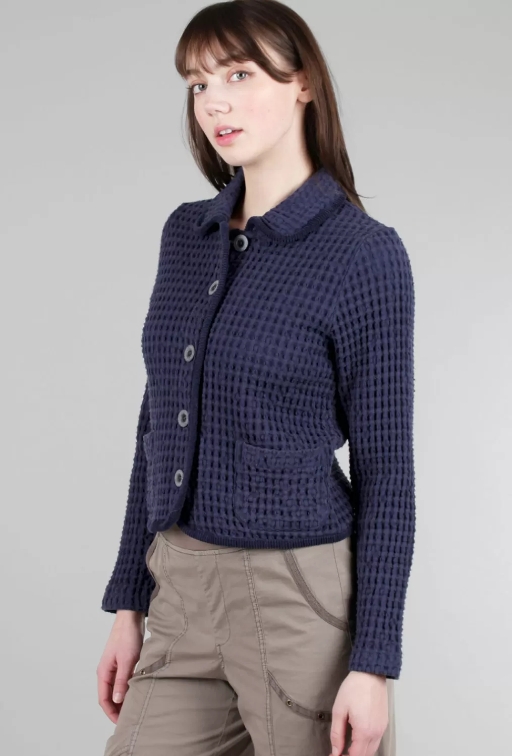 Clearance Evie Lou Waffle Crop Jacket, Navy