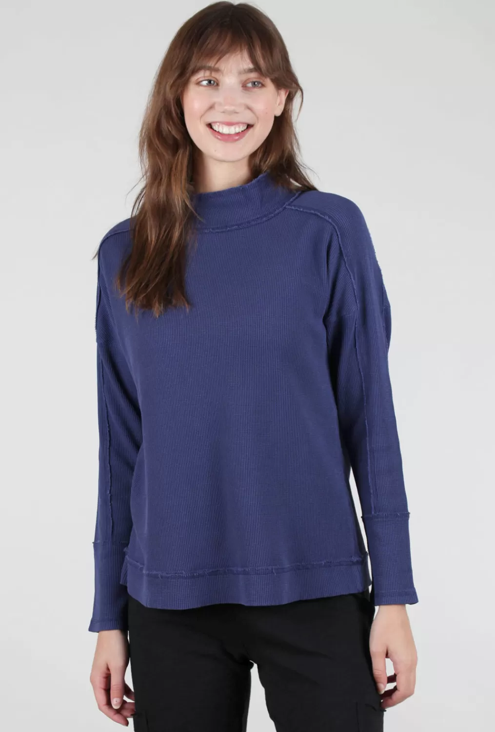 Best Evie Lou Waffle-Knit Mock Top, Navy