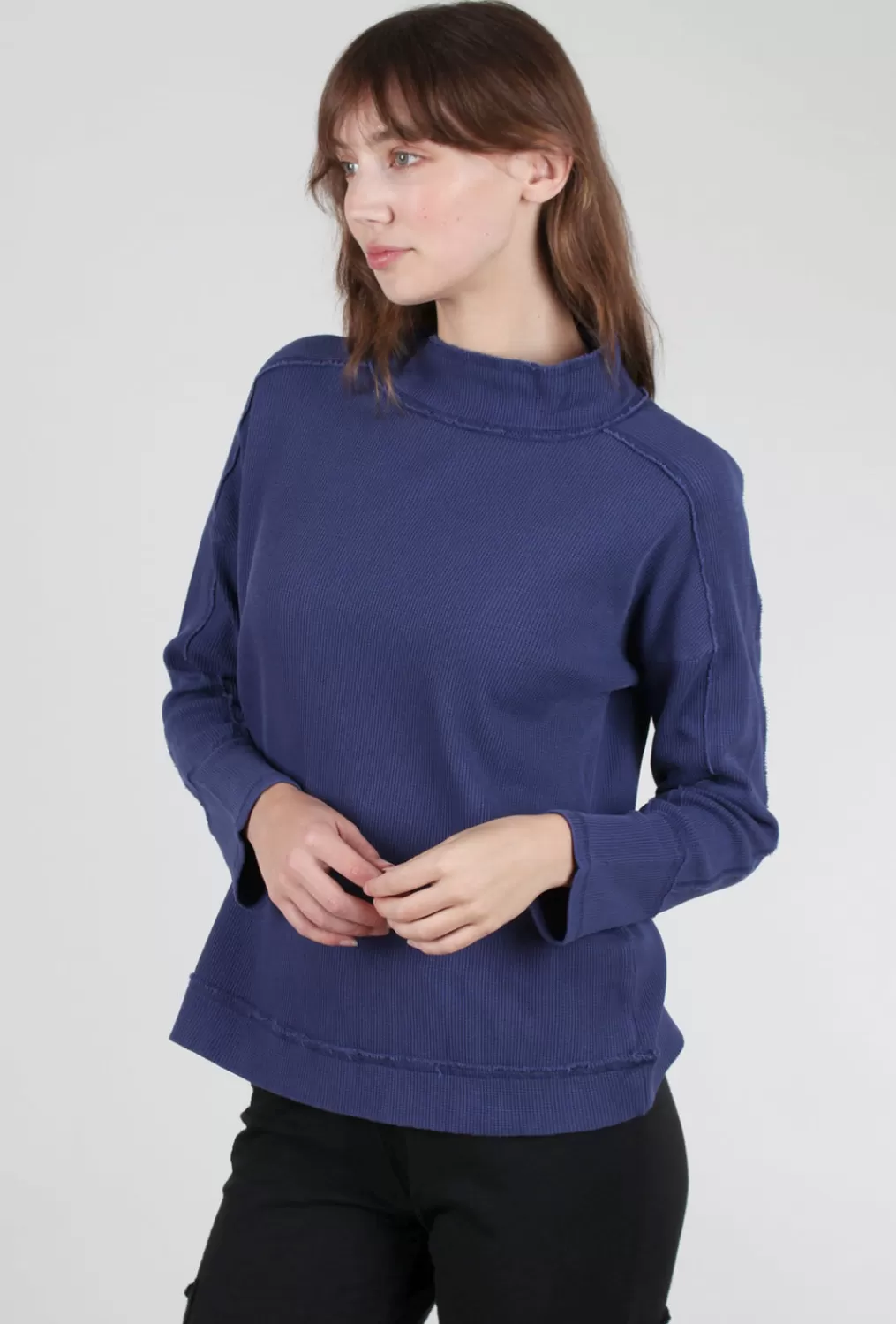 Best Evie Lou Waffle-Knit Mock Top, Navy