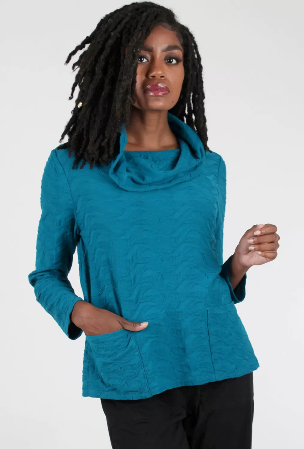 Best Sale Evie Lou Waterfall Knit Cowl Top, Teal