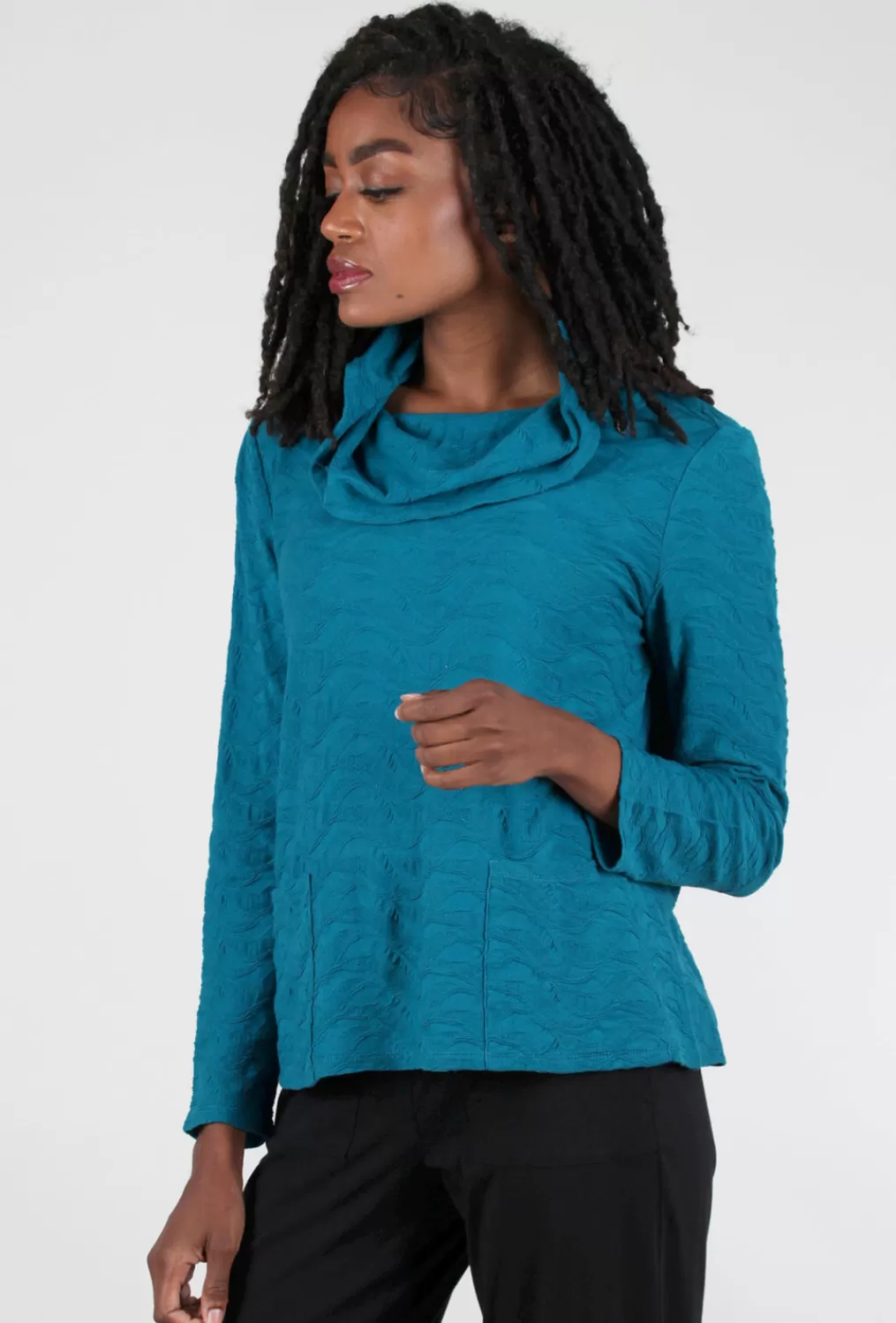 Best Sale Evie Lou Waterfall Knit Cowl Top, Teal