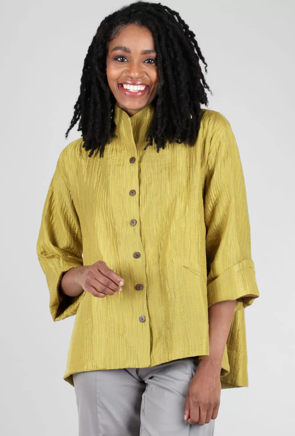 Clearance Evie Lou Wave Stitch Silk Jacket, Mustard