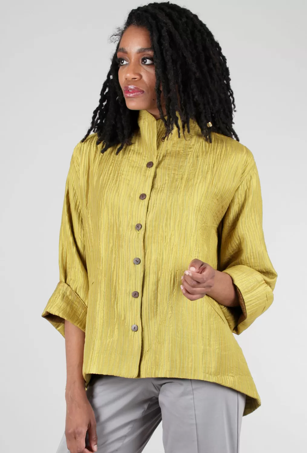 Clearance Evie Lou Wave Stitch Silk Jacket, Mustard