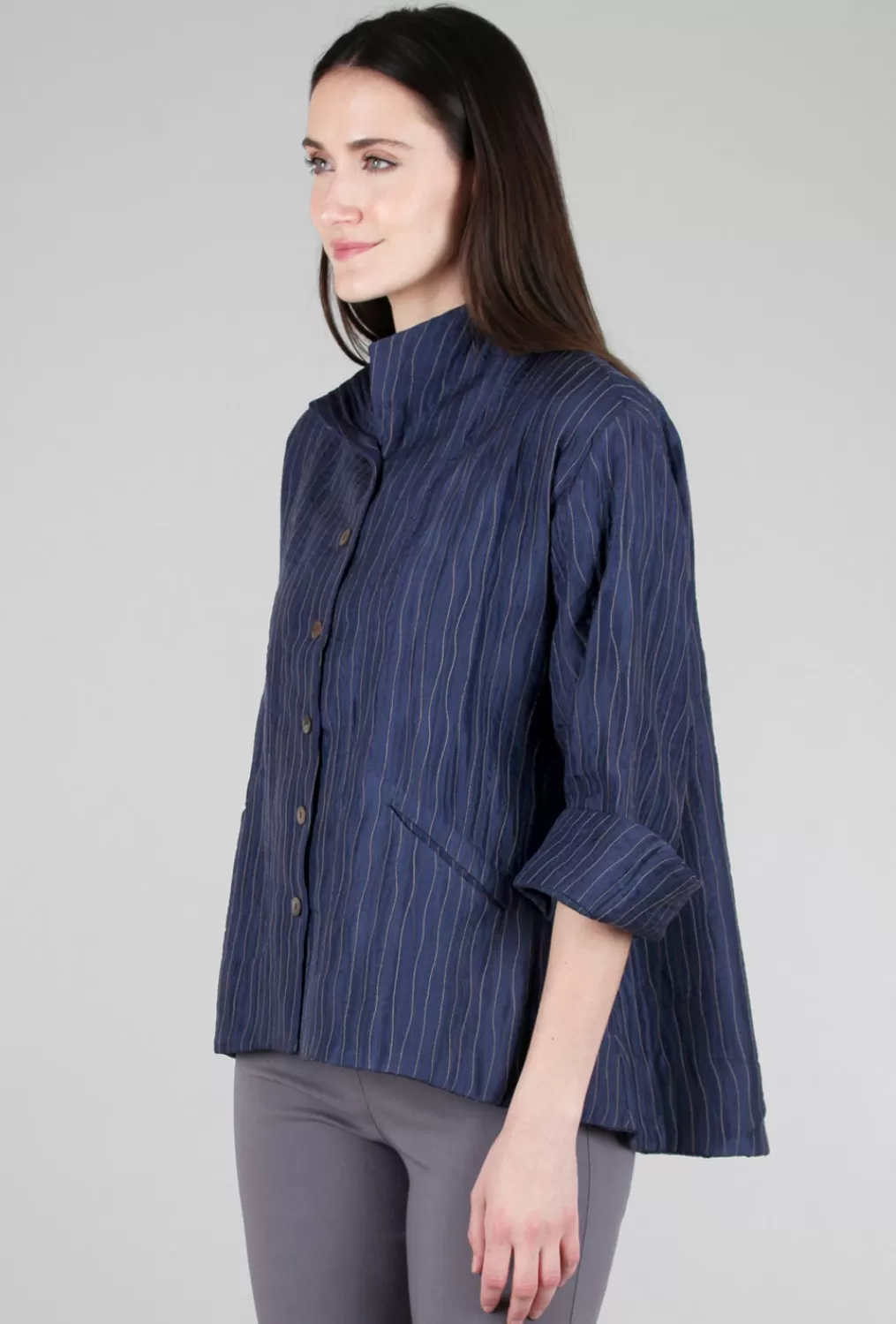 Best Evie Lou Wave Stitch Silk Jacket, Navy