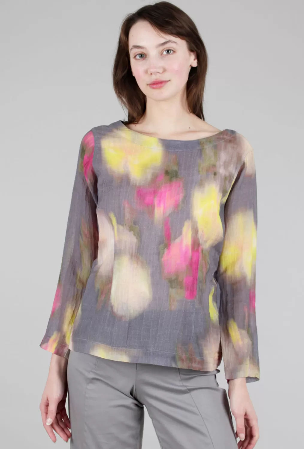 Store Evie Lou Yume Flower Blouse, Gray Multi