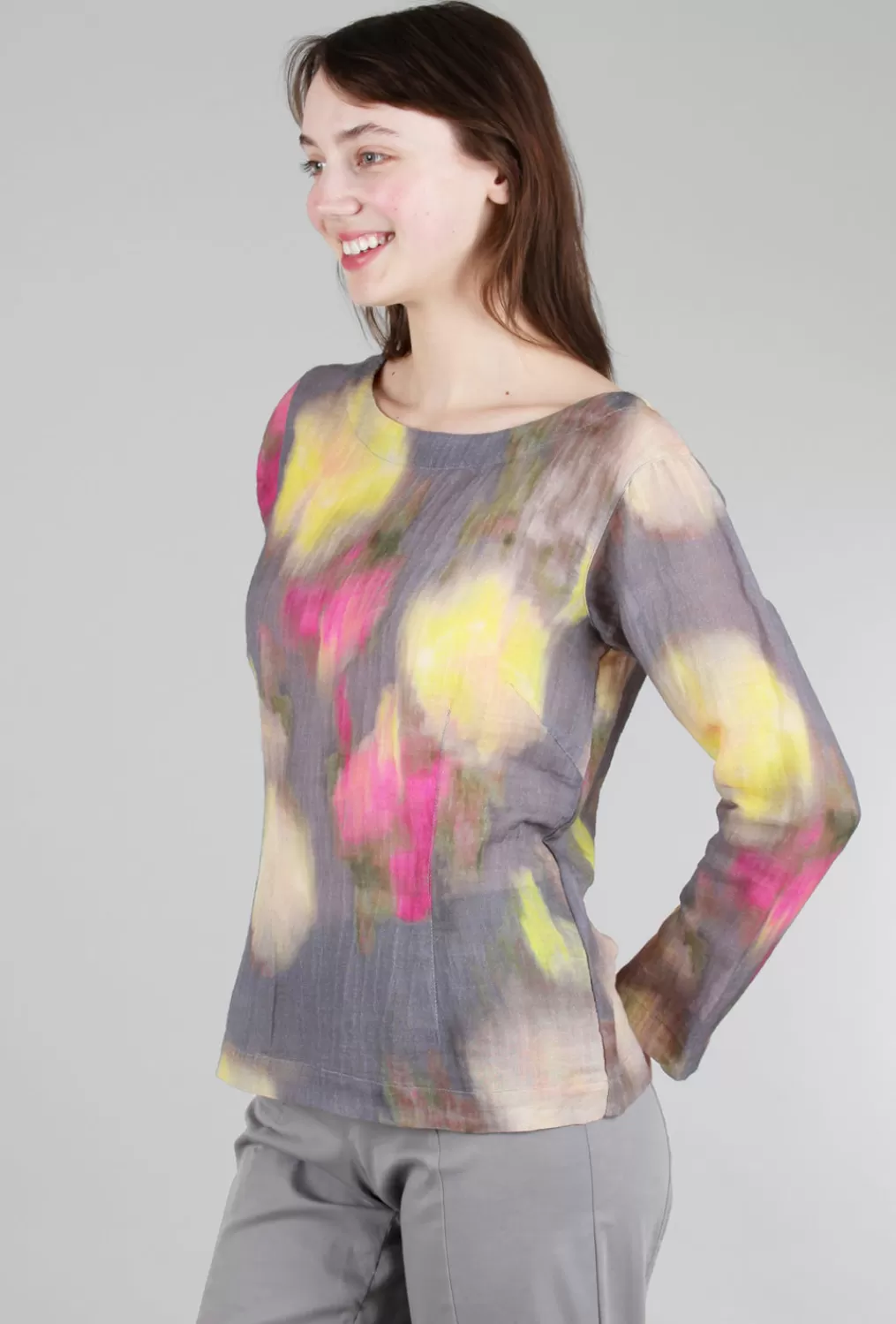 Store Evie Lou Yume Flower Blouse, Gray Multi