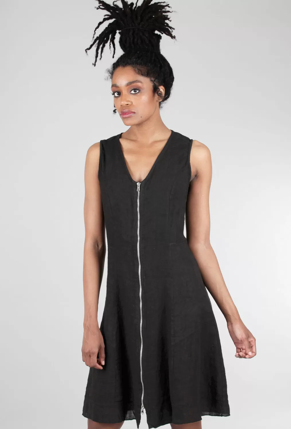 Clearance Evie Lou Zip Linen Marta Dress, Black